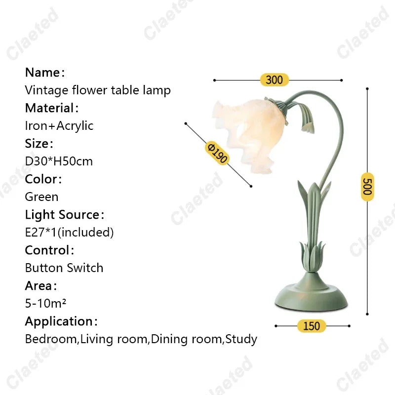 Lampe de bureau rétro française romantique à fleurs – Lampe de chevet champêtre style crème pour une chambre vintage