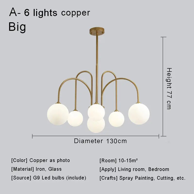 Modern Nordic LED Chandelier – Gold/Black Metal Suspension Light with Frosted Glass Shade (G9 Fixture)