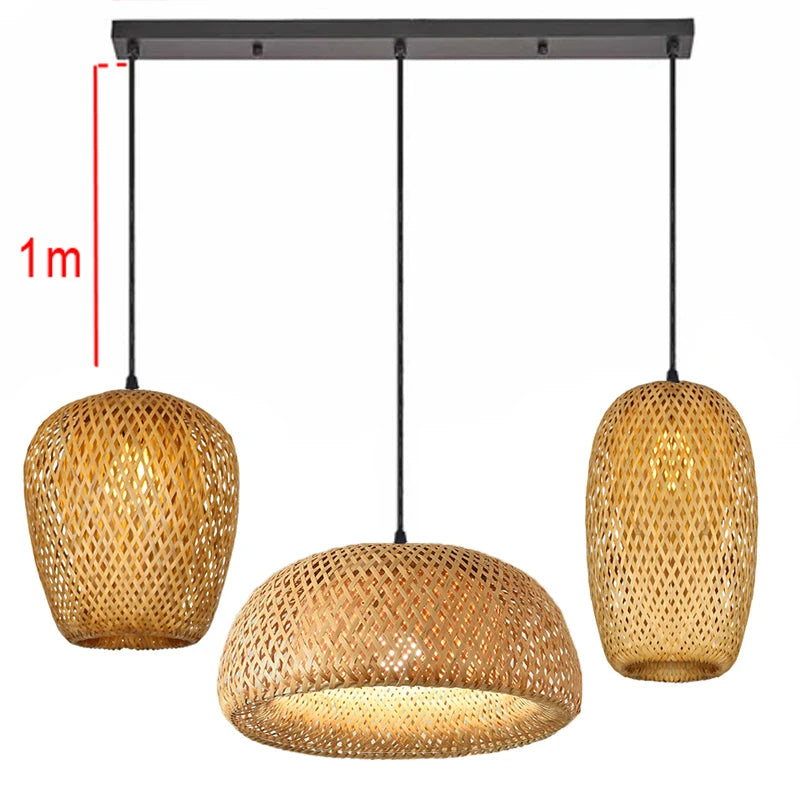 Lomin Bamboo Light Pendant Lamp – Hand-Woven Natural Rattan Wicker Chandelier (E27, 110V / 220V)