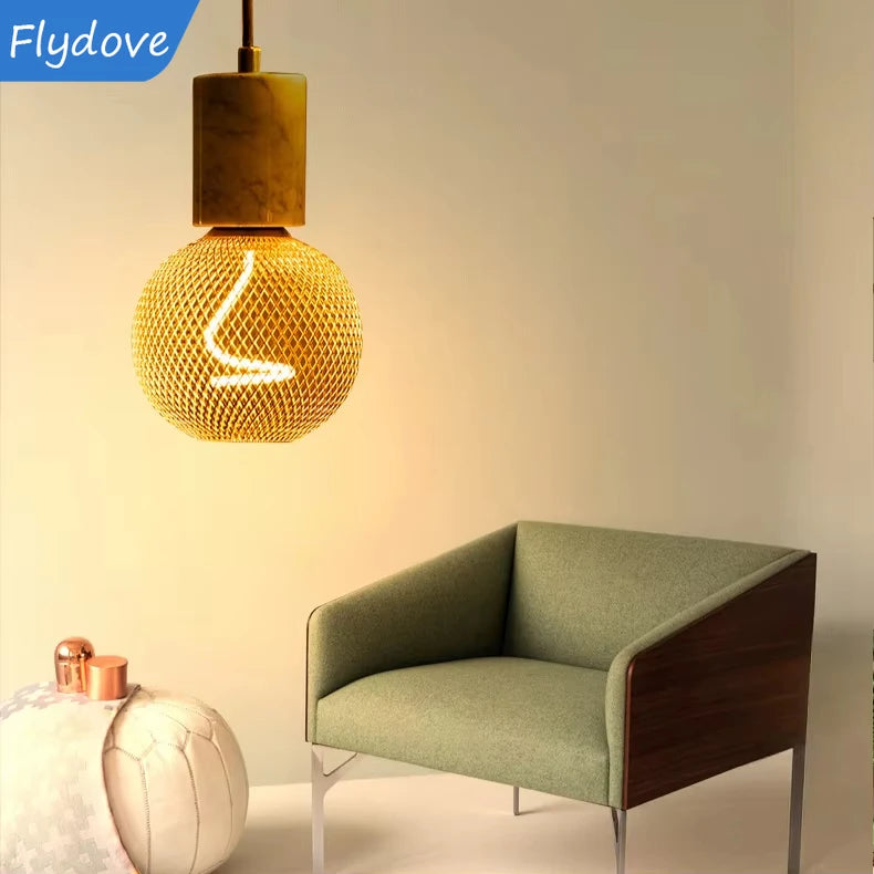 Creative Luxury Black Gold LED Light Bulb – Wrought Iron Mesh Cage Globe Lamp for Dining & Bar Decor