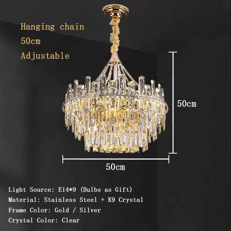 Lustre de plafond LED de luxe en cristal transparent – ​​Suspension moderne pour salon et éclairage intérieur.