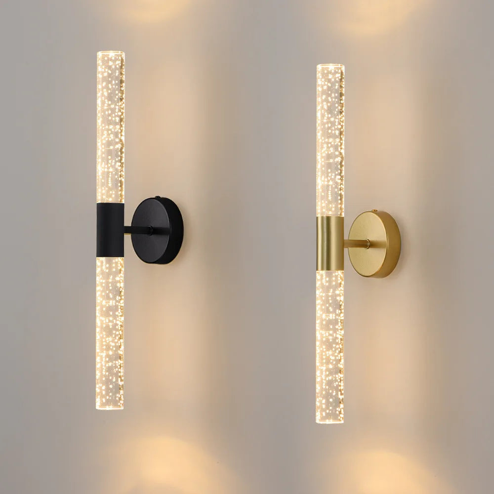 Nordic Crystal Rod LED Wall Lamp – Modern Bubble Glass Sconce for Bedroom, Living Room, and Hallway Décor