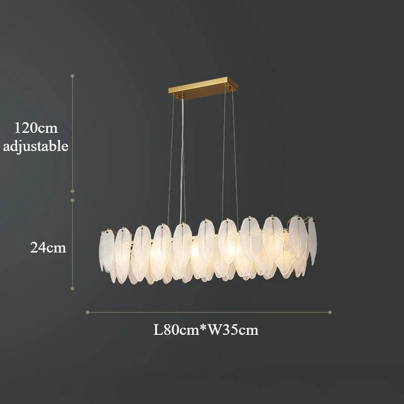 Modern Luxury Feather Glass Chandelier – Gold Round Decorative Lighting for Living Room, Bedroom & Dining Area