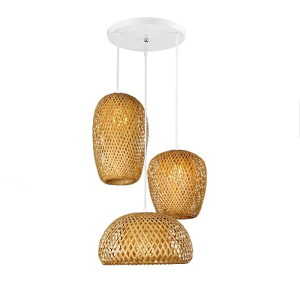 Lomin Bamboo Light Pendant Lamp – Hand-Woven Natural Rattan Wicker Chandelier (E27, 110V / 220V)