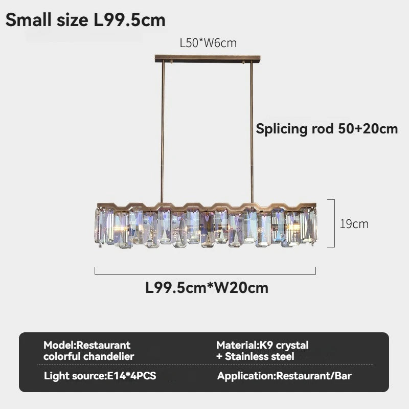 Iridescent Crystal Chandelier – Designer Luxury Round & Long Pendant Light for Dining Room, Living Room, Hotel & Villa