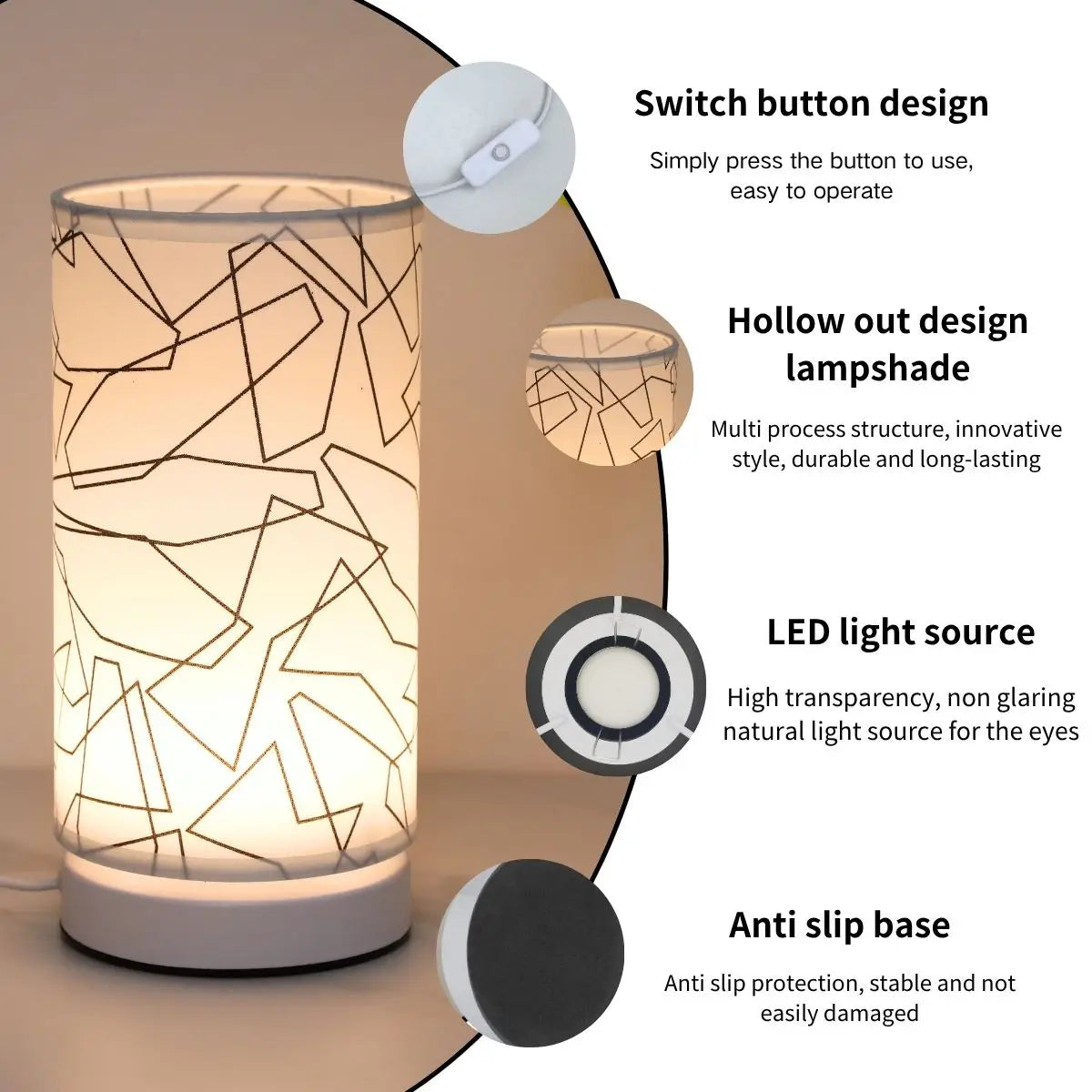 Modern Cylindrical Fabric USB Desk Lamp – Minimalist Bedside and Living Room Decorative Table Light