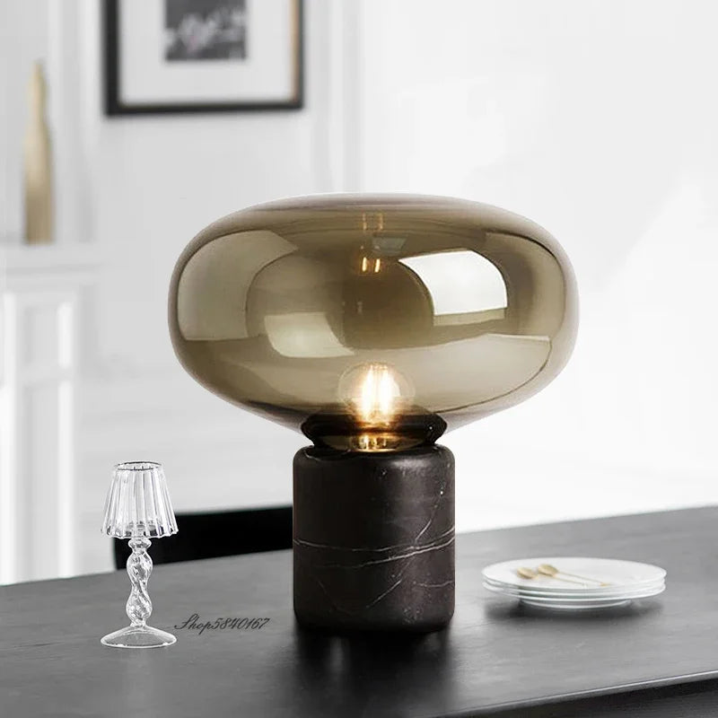 Postmodern Marble Glass Table Lamp – Luxury Black Bedside and Desk Lamp for Bedroom and Living Room
