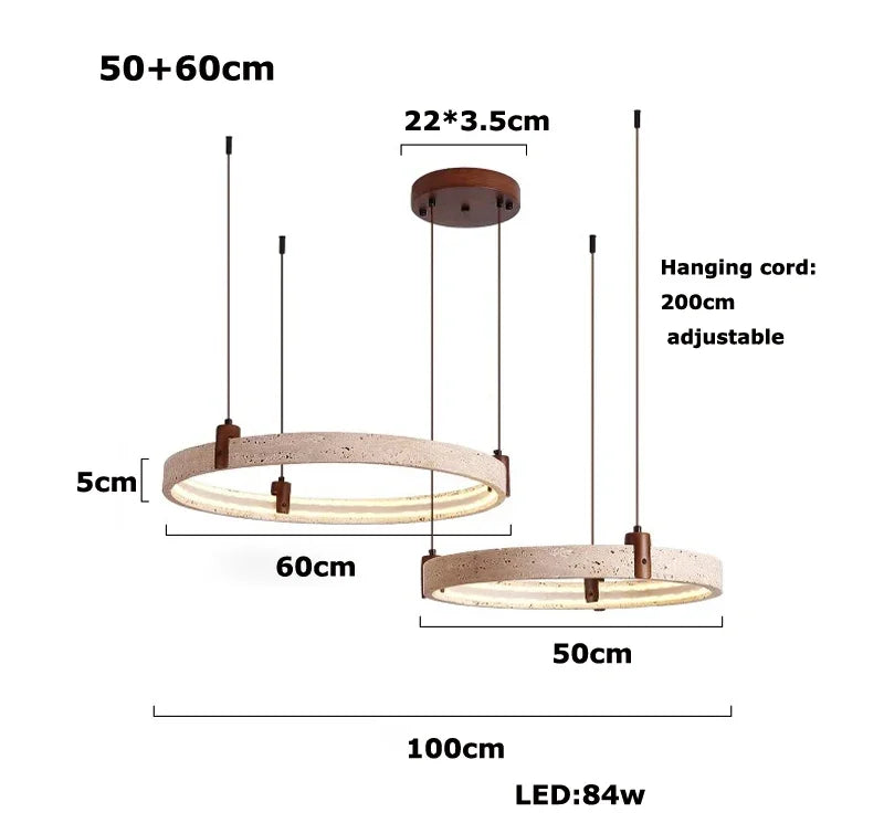 Wabi-Sabi Japanese Style Yellow Travertine Ring Chandelier – Natural Cave Stone Circle Pendant Light for Living Room Home Decor