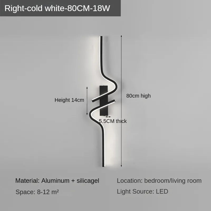 Modern Minimalist LED Strip Wall Light – Slim Aluminum Sconce for Bedroom, Living Room Lamp; TV Background Walls
