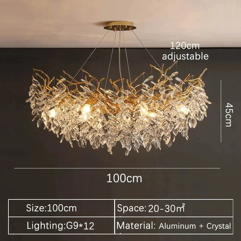 Luxury Gold Crystal LED Chandelier – Modern Ceiling Pendant Light for Living Room, Dining Room & Villa Interiors