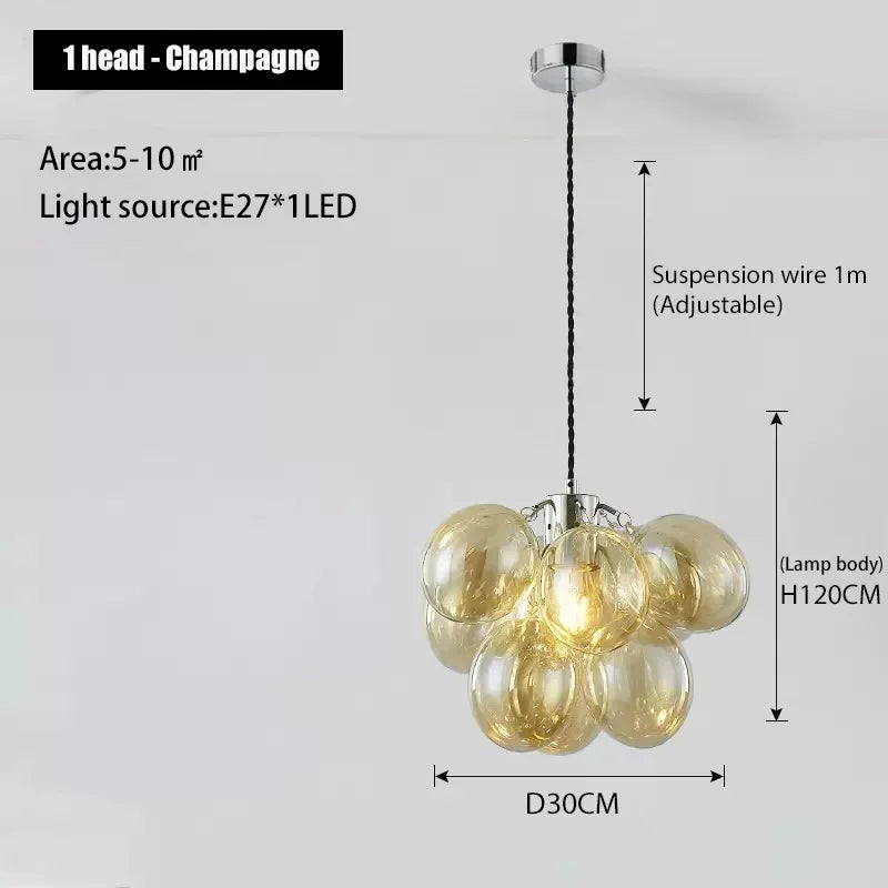 Nordic Balloon Bubble Glass Chandelier – Creative Smoke &amp; Clear Bubble Pendant Light for Kids’ Bedroom, Living Room & Restaurants
