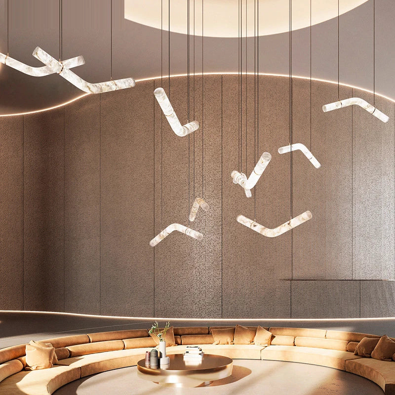 Retro Solid Marble LED Hanging Lamp – DIY Art Deco Chandelier for Dining Room & Living Spaces