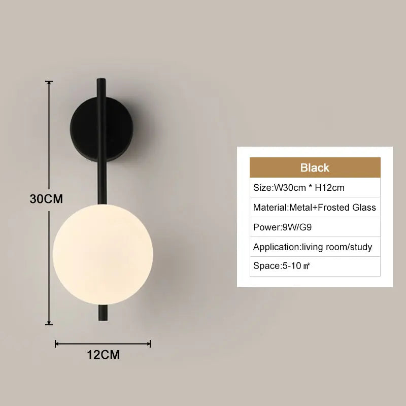 Interior LED Wall Lamp – Modern G9 Frosted Glass Sconce in Black or Gold