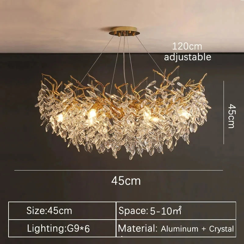Luxury Gold Crystal LED Chandelier – Modern Ceiling Pendant Light for Living Room, Dining Room & Villa Interiors