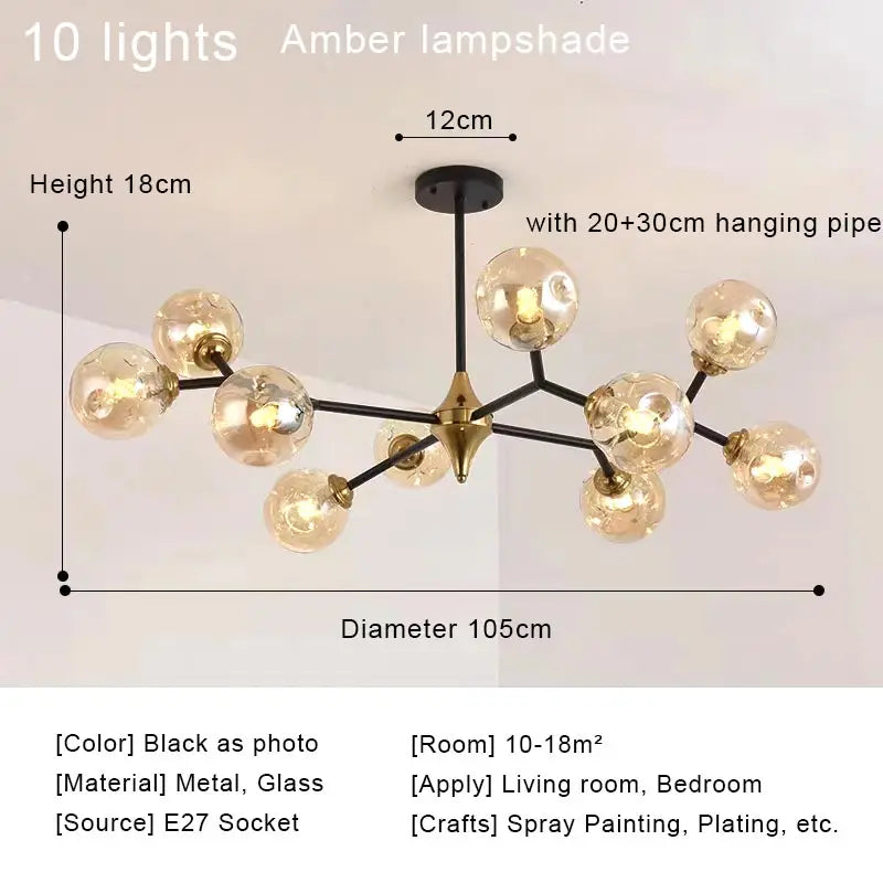 Nordic Glass Ball Lamp Modern LED Ceiling Chandelier Living Room Bedroom Kitchen Dining Room Home Decor Pendant Light Fixture