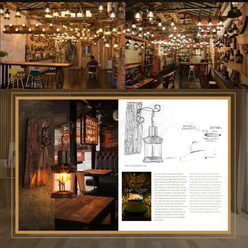 Vintage Industrial Wood and Iron Wall Sconce – Rustic Decorative Lighting for Corridors, Lofts, Bars, and Bedroom Walls