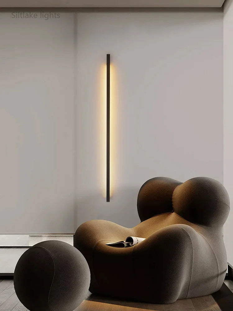 Nordic Modern Long LED Wall Lamp – Minimalist Iron Silica-Gel Sconce for Bedroom, Living Room, and Background Wall Décor