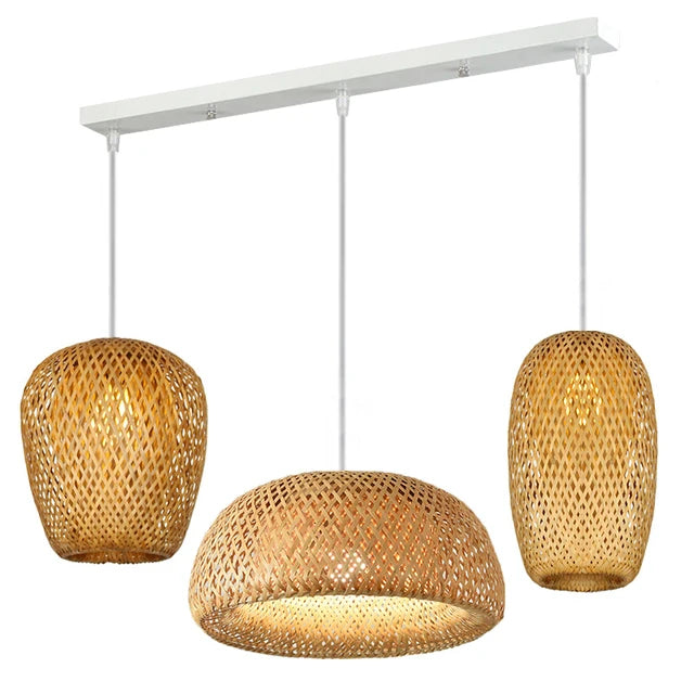 Lomin Bamboo Light Pendant Lamp – Hand-Woven Natural Rattan Wicker Chandelier (E27, 110V / 220V)