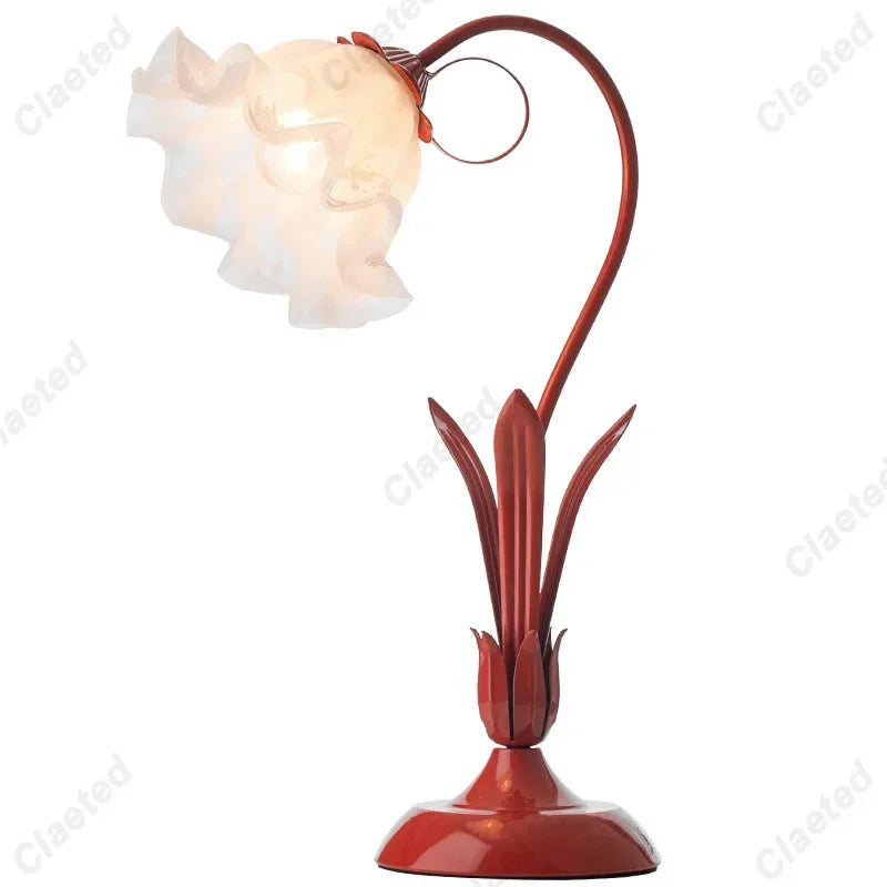 Lampe de bureau rétro française romantique à fleurs – Lampe de chevet champêtre style crème pour une chambre vintage