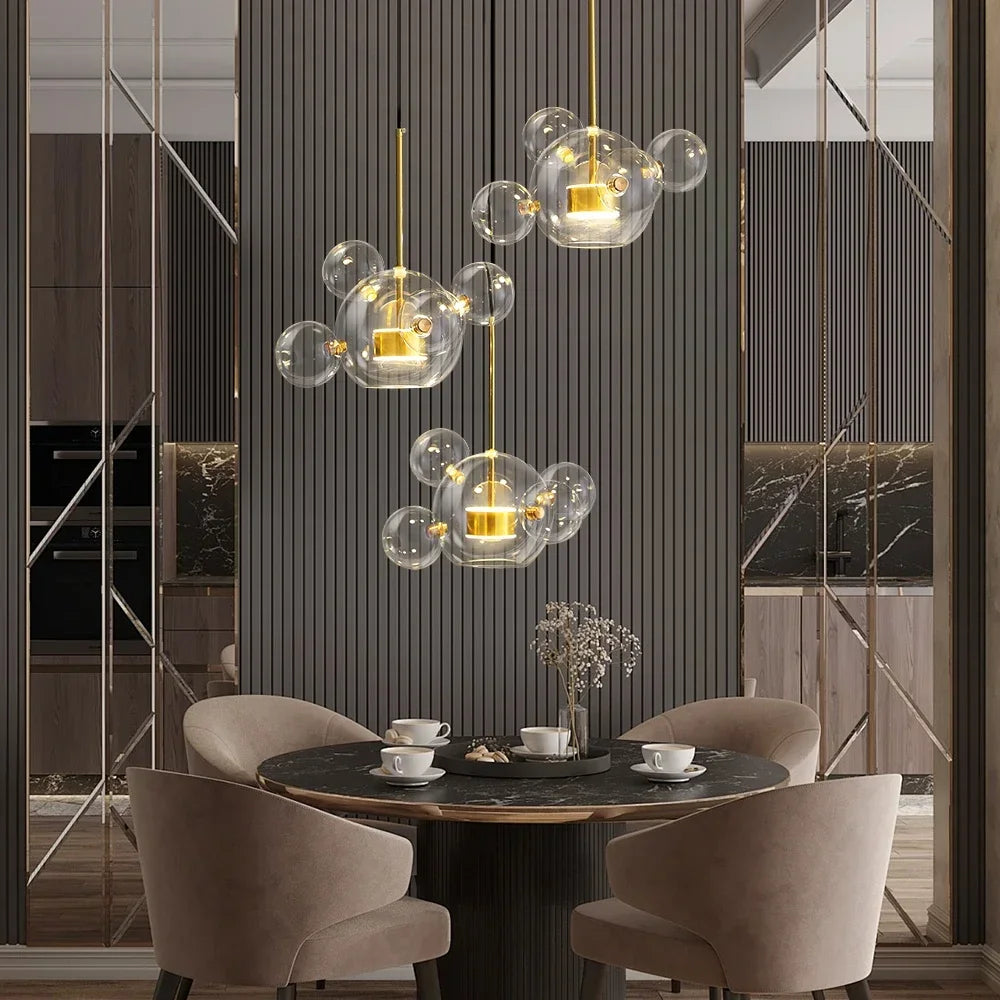 Modern Mouse LED Bubble Ball Chandelier – Creative Transparent Glass Pendant Light for Living Room & Children's Rooms