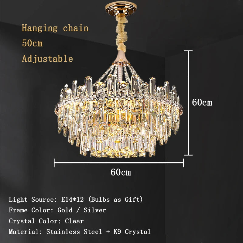 Lustre de plafond LED de luxe en cristal transparent – ​​Suspension moderne pour salon et éclairage intérieur.