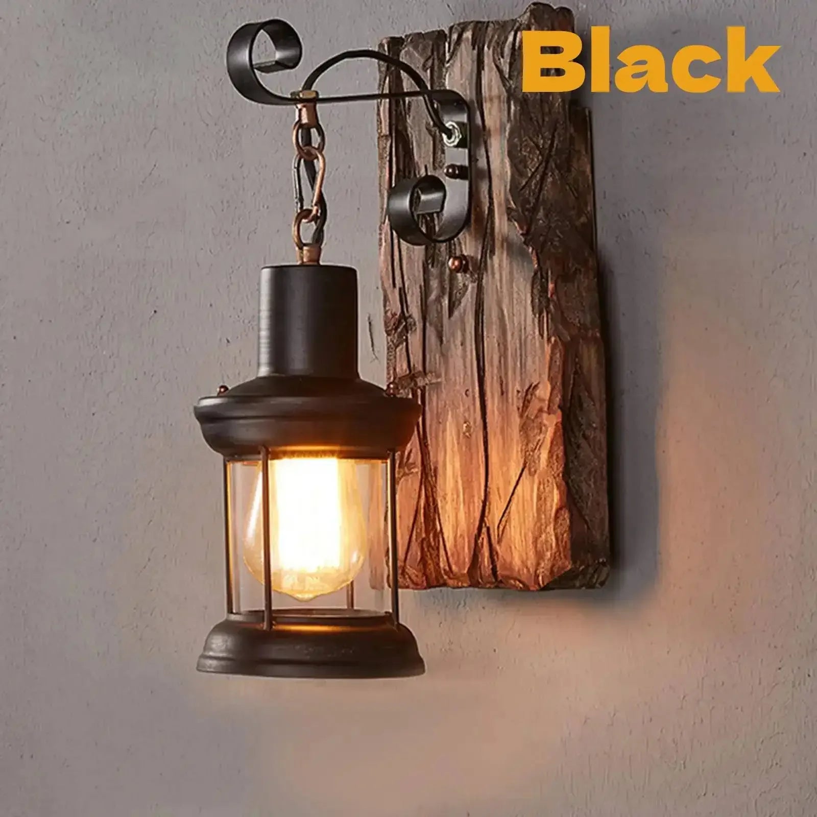 Vintage Industrial Wood and Iron Wall Sconce – Rustic Decorative Lighting for Corridors, Lofts, Bars, and Bedroom Walls
