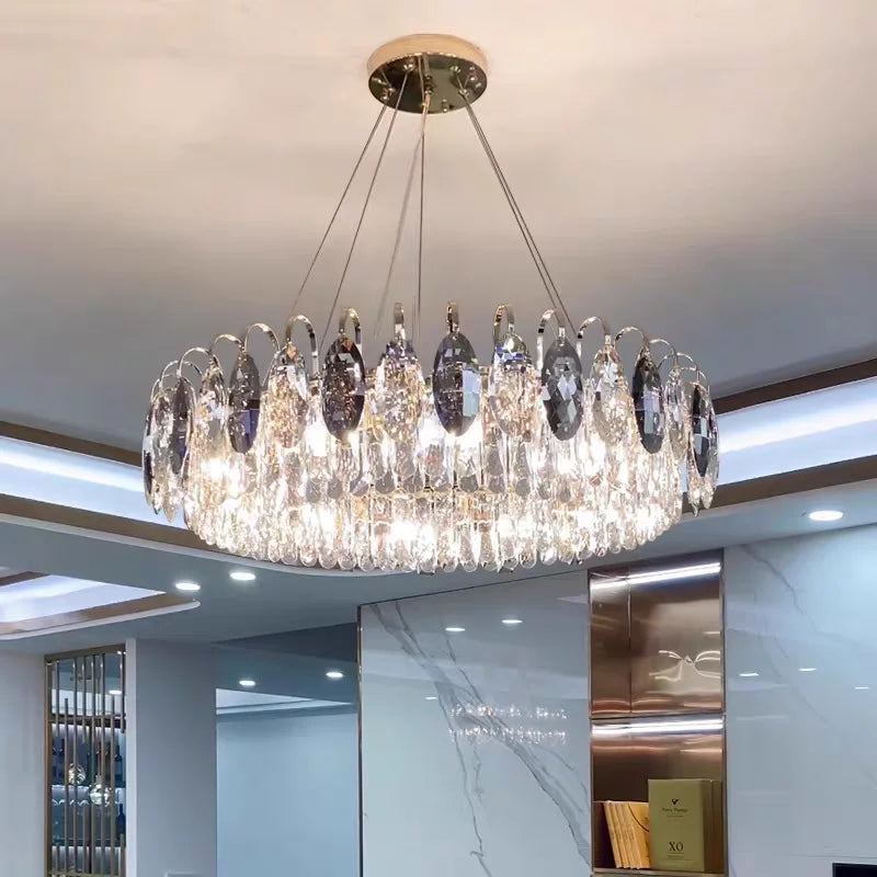 Light Luxury Crystal Chandelier – Modern Minimalist High-End Lighting for Bedroom, Living Room & Villa Spaces
