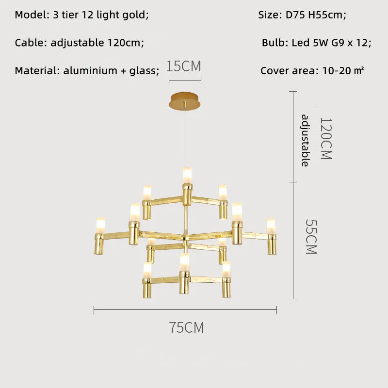 Modern Luxury Metal & Frosted Glass Geometric Ceiling Light – Adjustable Multi-Light Chandelier for Living Room, Dining Room & Hotels