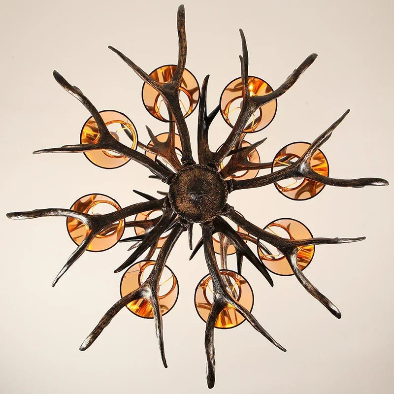 Retro Antlers LED Chandelier – Vintage Resin Antler Pendant Light for Dining Room, Living Room & Home Interior Décor
