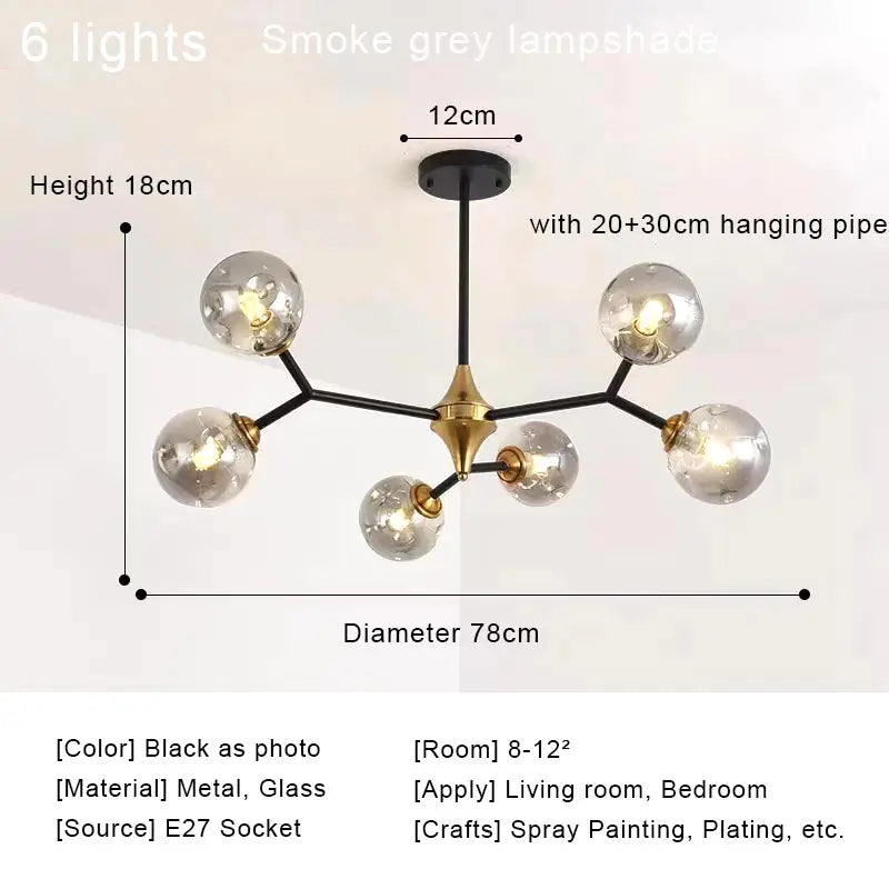 Nordic Glass Ball Lamp Modern LED Ceiling Chandelier Living Room Bedroom Kitchen Dining Room Home Decor Pendant Light Fixture