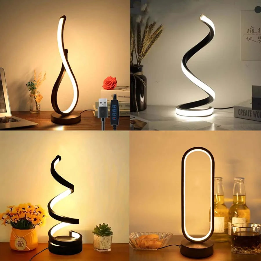 Creative Spiral LED Night Light – Dimmable 3-Color Desk and Bedside Lamp for Modern Bedroom and Office Décor