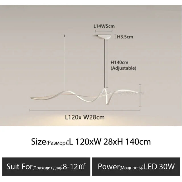 New Ribbon Shape LED Chandelier – Modern Minimalist Pendant Light for Dining Island, Living Room & Home Decor