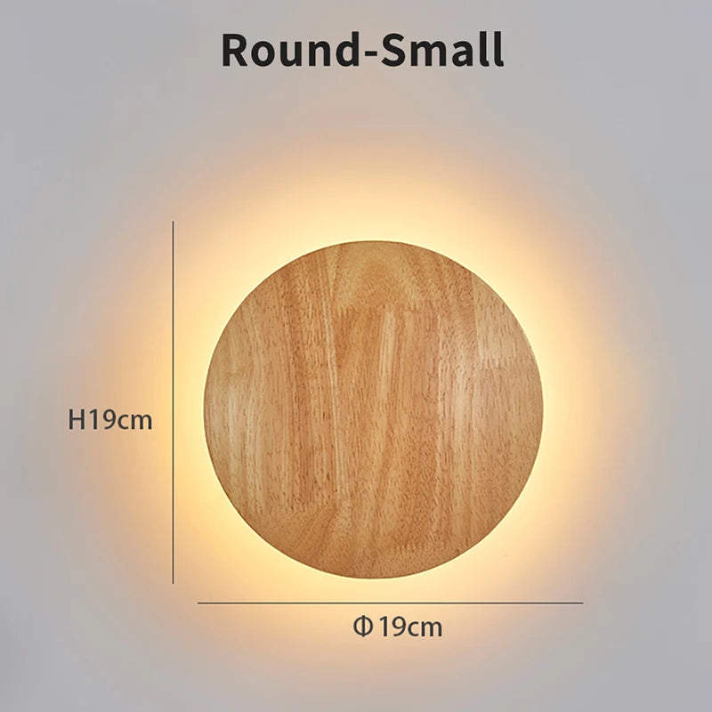 Nordic Circular Wooden LED Wall Light – Modern Minimalist Bedside and Staircase Sconce for Warm Ambient Home Lighting