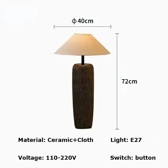 Japanese Antique Pottery Pot Floor Lamp – Zen Ceramic Stand Light with Fabric Shade for Living Room & Bedroom