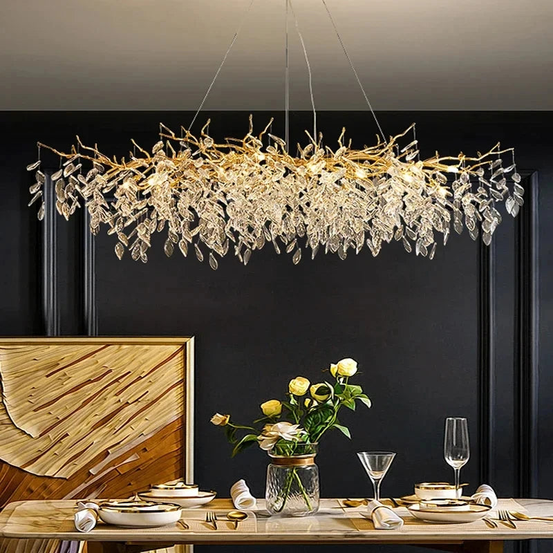 Luxury Gold Crystal LED Chandelier – Modern Ceiling Pendant Light for Living Room, Dining Room & Villa Interiors