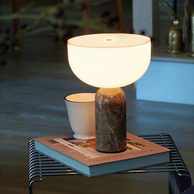 Mushroom Touch Table Lamp – Danish Marble Designer Bedside Light for Bedroom, Office, and High-End Interior Atmosphere