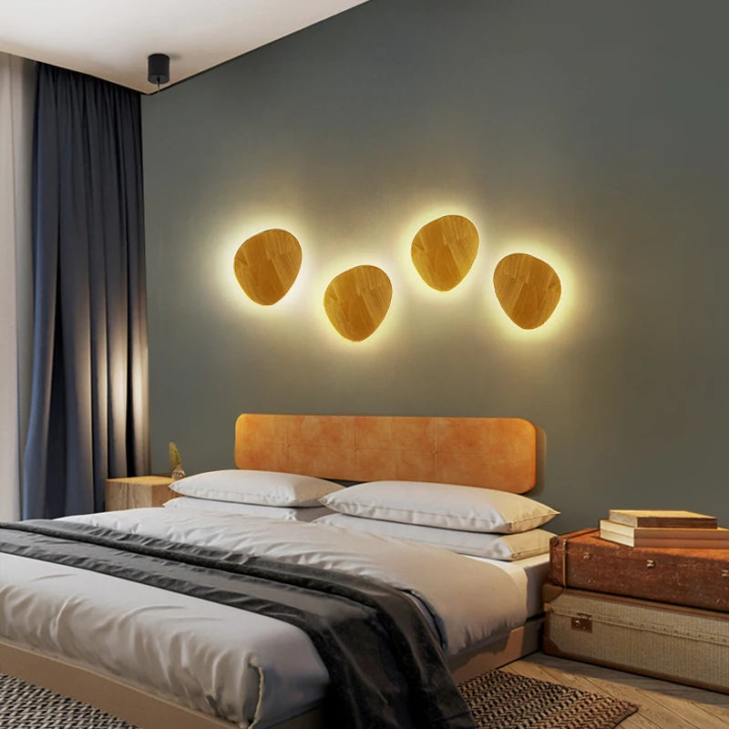 Nordic Circular Wooden LED Wall Light – Modern Minimalist Bedside and Staircase Sconce for Warm Ambient Home Lighting