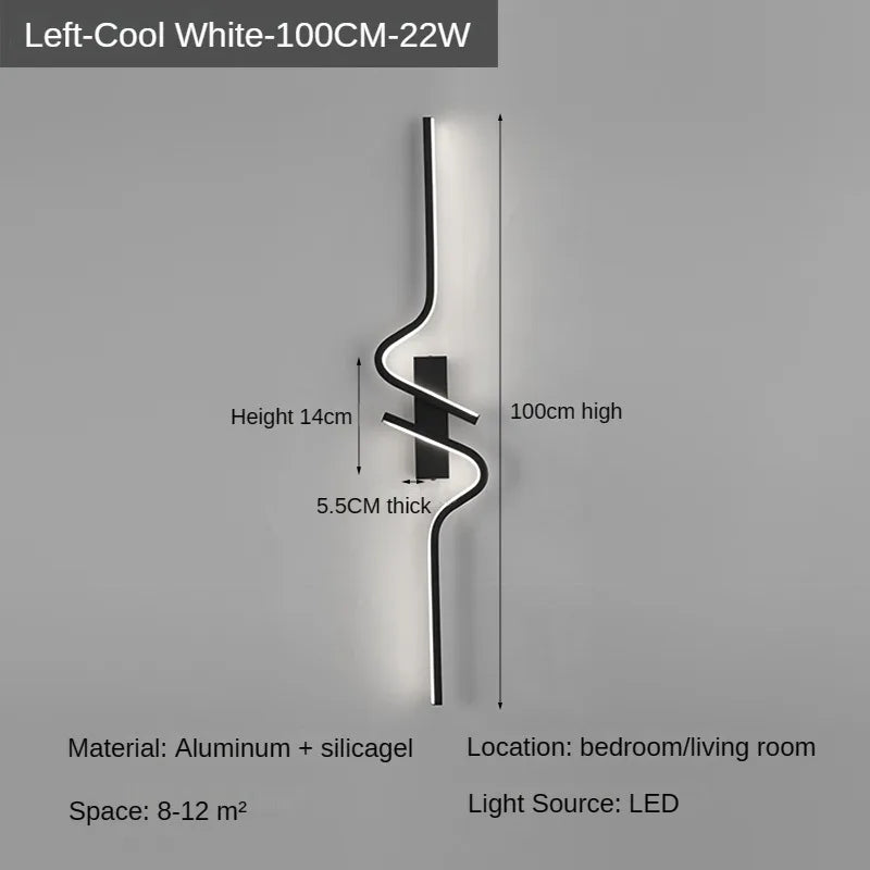 Modern Minimalist LED Strip Wall Light – Slim Aluminum Sconce for Bedroom, Living Room Lamp; TV Background Walls