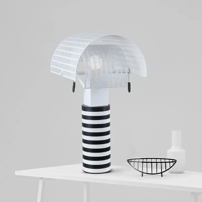 Italian Creative LED Stripe Table Lamp – Black/White Modern Lighting for Children’s Bedrooms, Studies, and Exhibition Spaces