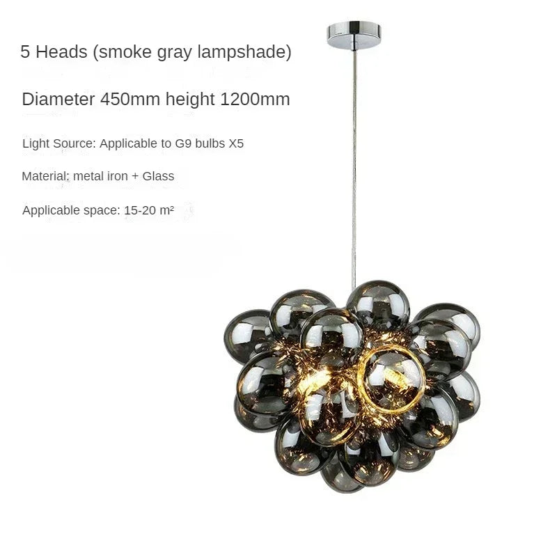 Nordic Balloon Bubble Glass Chandelier – Creative Smoke &amp; Clear Bubble Pendant Light for Kids’ Bedroom, Living Room & Restaurants