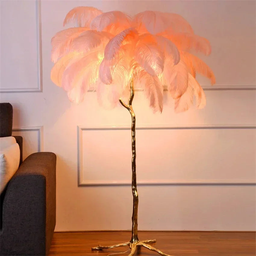 Modern LED Ostrich Feather Floor Lamp – Art Deco Standing Light for Living Room, Hotel, and Lounge Spaces