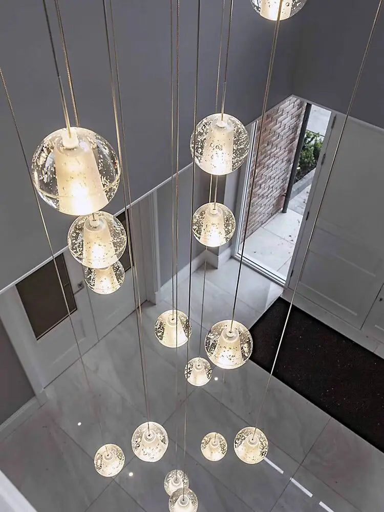Spiral Staircase Living Room Crystal Ball LED Chandelier – Modern 2024 Luxury Ceiling Light for Home, Dining & Bedroom