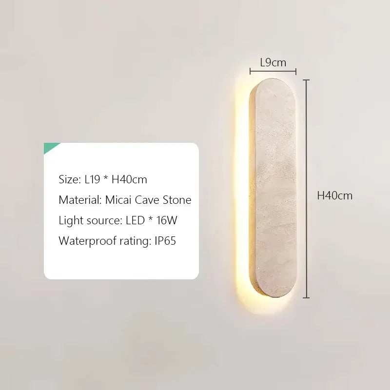 Wabi-sabi Style Yellow Travertine Wall Light – Waterproof Natural Stone LED Linear Lamp for Villa Gates, Fences, Courtyards