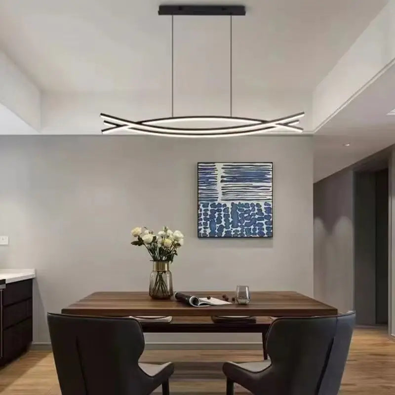Nordic Modern Strip Geometry Chandelier – Minimalist High-End Light for Living Rooms, Dining Areas, and Bars