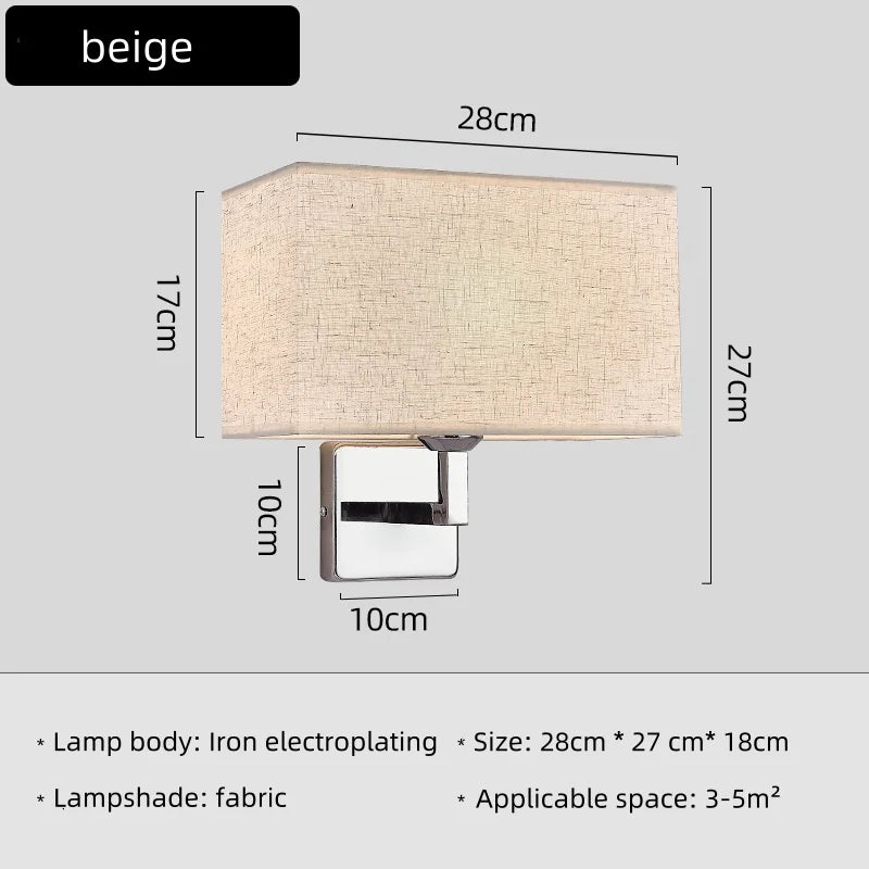 Modern Fabric Wall Lamp with Switch – E27 Bedside Reading Light for Bedroom, Study, and Hotel Interiors