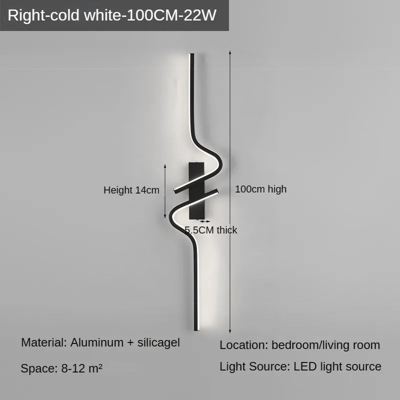 Modern Minimalist LED Strip Wall Light – Slim Aluminum Sconce for Bedroom, Living Room Lamp; TV Background Walls