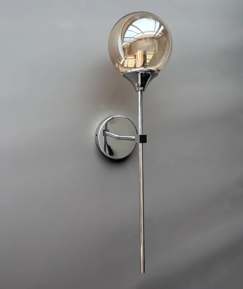 Modern Nordic Glass Wall Lamp – Golden Round Bedside and Living Room Sconce in Metal and Clear Glass