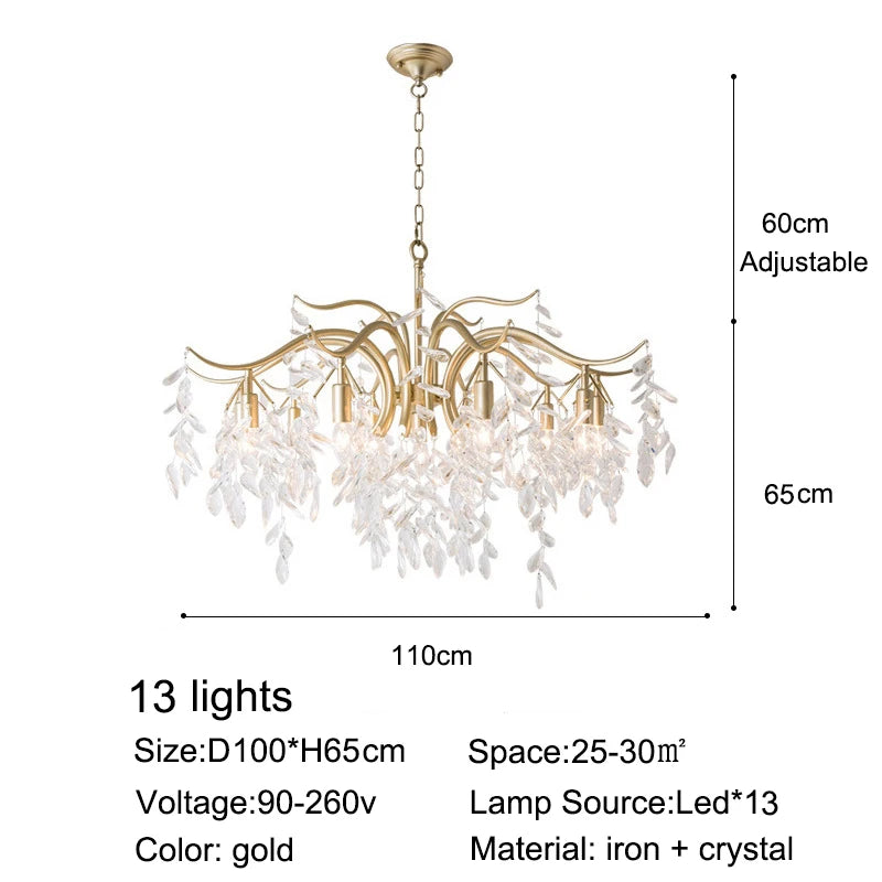 American Pastoral Luxury LED Crystal Chandelier – Elegant Ceiling Pendant Lamp for Bedroom & Living Room