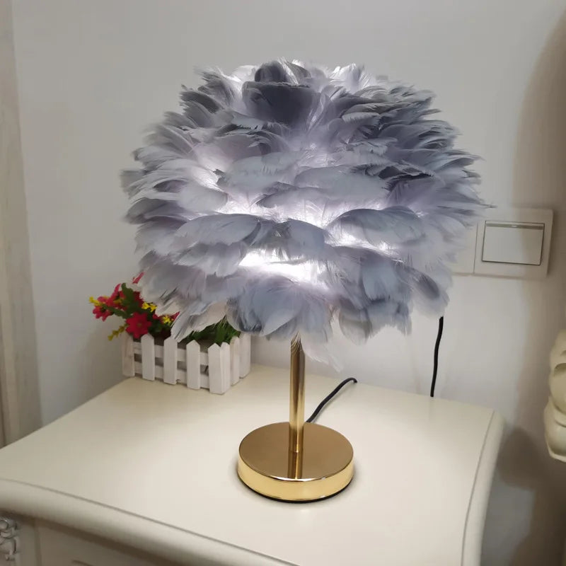 Modern Feather Table Lamp – Romantic Decorative Bedside & Living Room Light