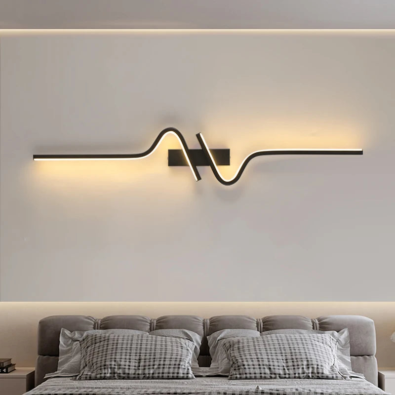 Modern Minimalist LED Strip Wall Light – Slim Aluminum Sconce for Bedroom, Living Room Lamp; TV Background Walls